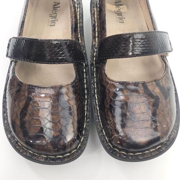 Alegria FELIZ 713 Brown Patent Leather Snakeskin Print Mary Jane Support Shoes - Picture 5 of 16